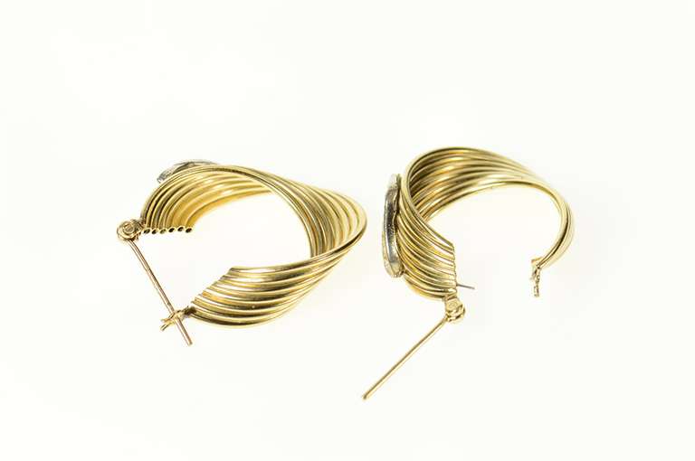14K Yellow Gold Twist Design Diamond Statement Hoop Earrings