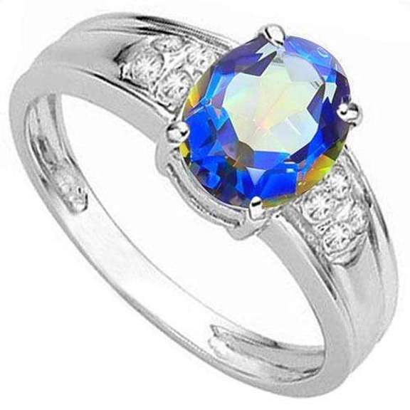 1.00 CT BLUE MYSTIC GEMSTONE & DIAMOND 925 STERLING SILVER RING