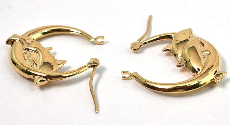 Adorable Dolphin Hoop Earrings in 14KT Yellow Gold