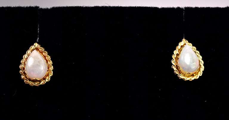 Sweet Pear Shaped Opal Earrings in Gold