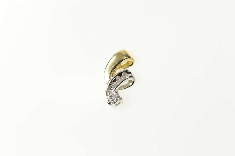 10K Yellow Gold Two Tone Diamond Twist Spiral Classic Pendant