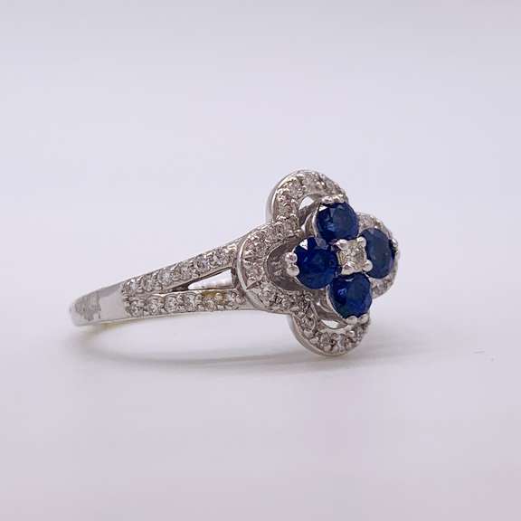 14kt Gold, Blue Sapphire, & Diamond Ring