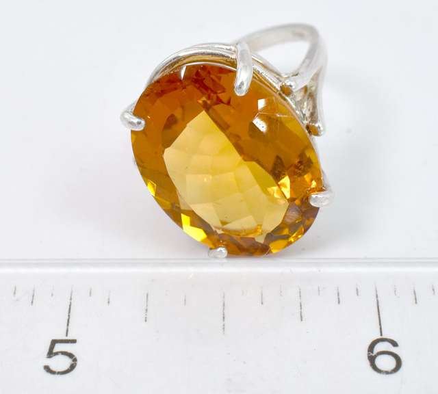 Massive 11.0CT Citrine Cocktail Ring, Sterling Silver