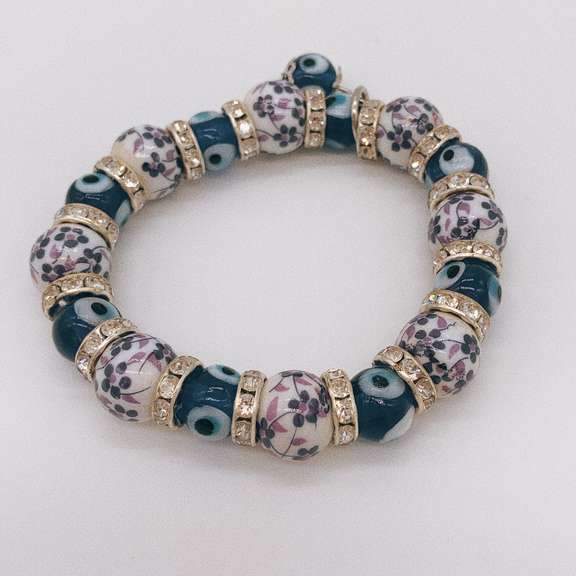 Hand Painted Porcelain & Evil Eye Bracelet