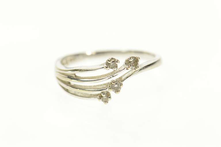 14K White Gold Fanned Diamond Layered Design Band Ring