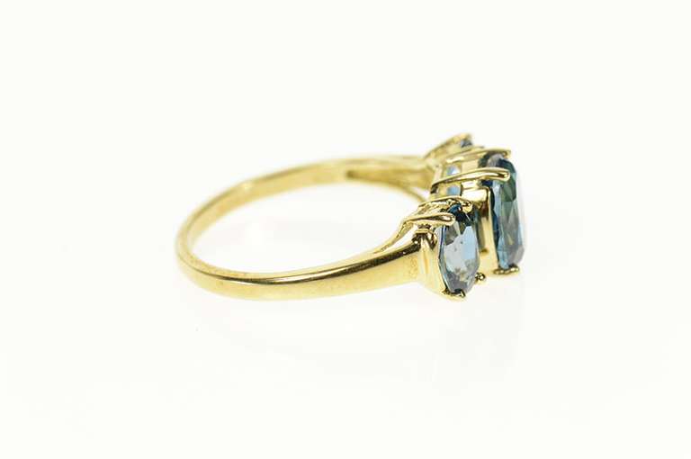 10K Yellow Gold Three Stone London Blue Topaz Statement Ring