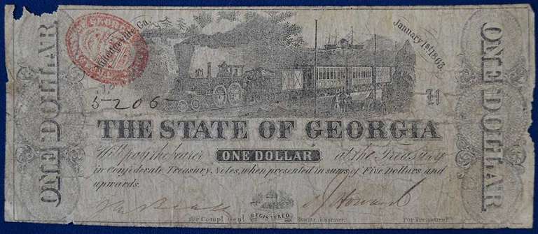 State Of Georgia, Middleville. 1863 Red Seal $1. Circulated.