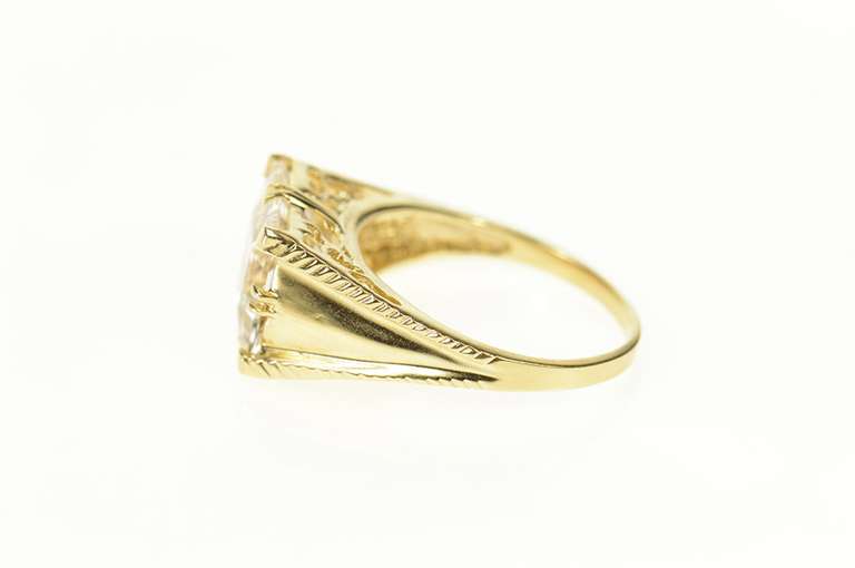 14K Yellow Gold Princess Cut CZ Ornate Squared Statement Ring
