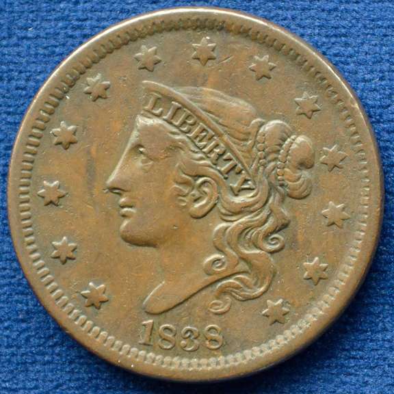 1838 Coronet Large Cent, Circulated.