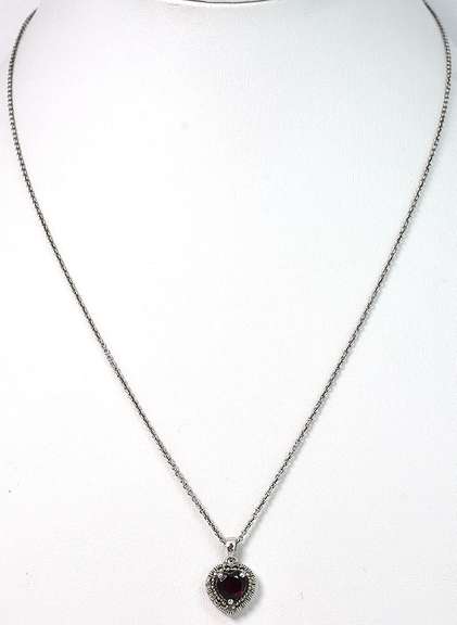 Sweet Garnet Heart Necklace in Sterling Silver
