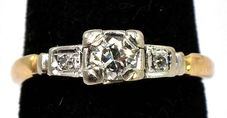 Petite Vintage Diamond Ring in 2-Tone 14KT Gold, Size 4