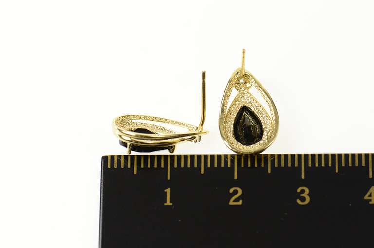 14K Yellow Gold Pear Black Onyx Diamond Accent Stud Earrings