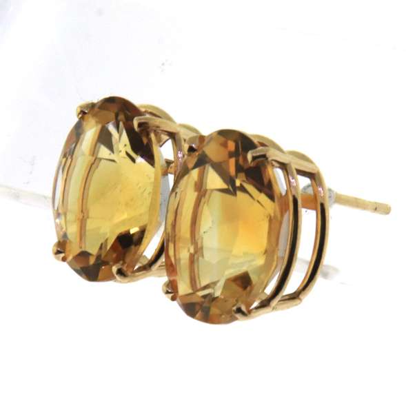 Fancy Yellow Gold Oval Citrine Earrings