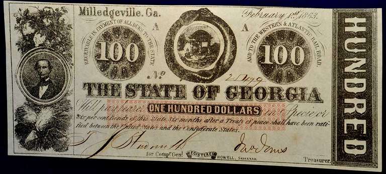 State Of Georgia, Milledgeville. 1863 $100. Uncirculated.
