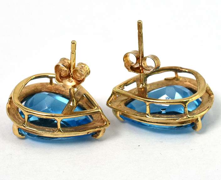 Bold Blue Topaz Earrings in 14KT Yellow Gold