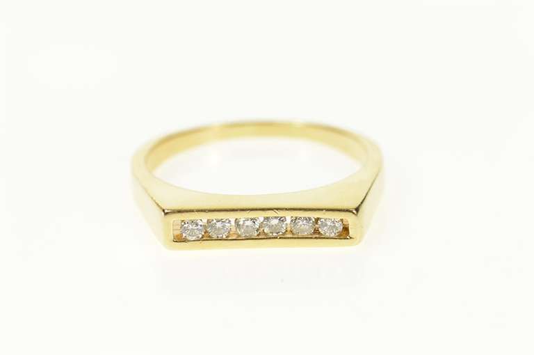 14K Yellow Gold Squared Diamond Wedding Band Stackable Ring