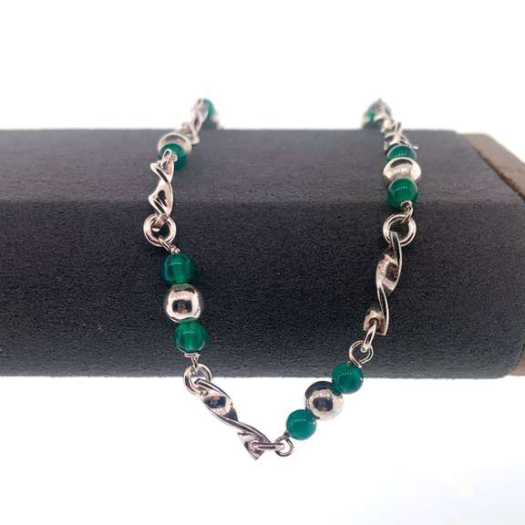 Sterling silver bracelet/anklet with silver and green beads