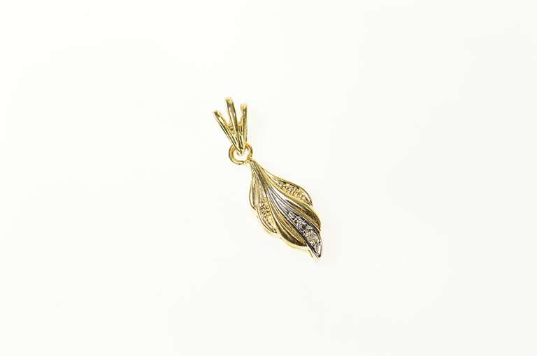 14K Yellow Gold Two Tone Diamond Accent Wavy Statement Pendant