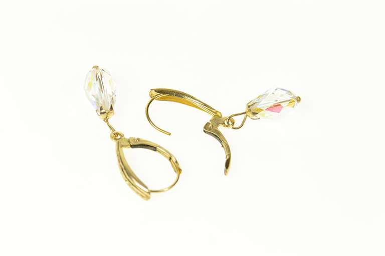 14K Yellow Gold Aurora Borealis Drop Pample Dangle Lever Earrings