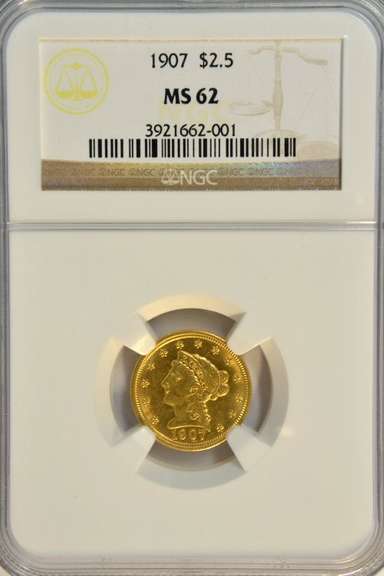 Blazing Choice BU 1907 US $2.50 Liberty Gold. NGC MS62