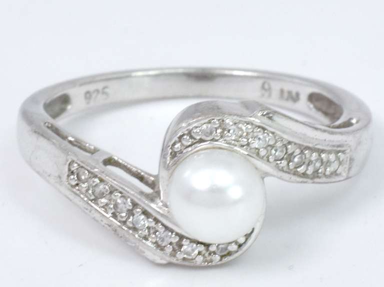 Classy Pearl & CZ Ring in Sterling Silver