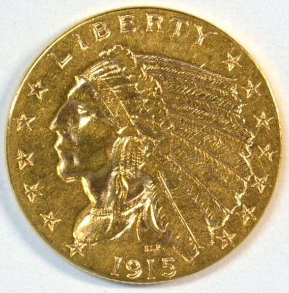 Splendid 1915 US $2.50 Indian Gold Piece. Nice