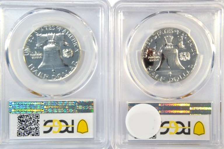 1960 & 1959 Superb Gem Proof Franklin Half Dollars. PCGS PR66