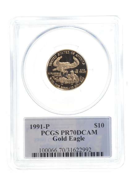 PR70 DCAM 1991-P $10 American Gold Eagle 1/4 Oz Fine Gold Graded PCGS