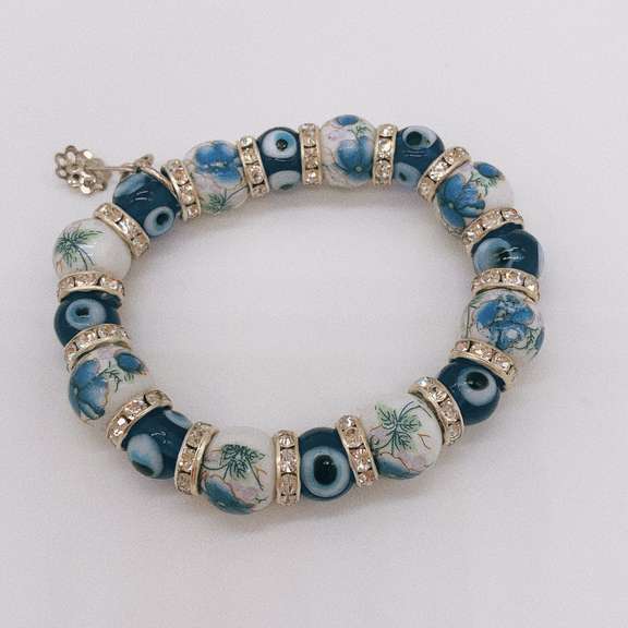 Hand Painted Porcelain & Evil Eye Bracelet