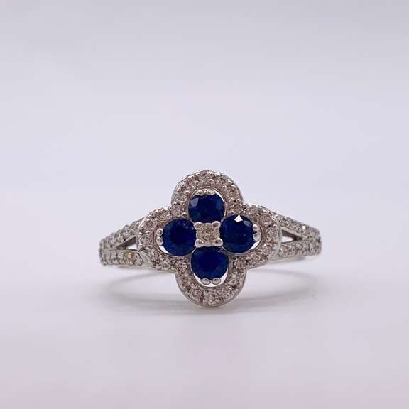 14kt Gold, Blue Sapphire, & Diamond Ring