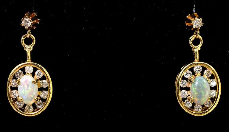 Entrancing Opal & Diamond Earrings in 14KT Yellow Gold