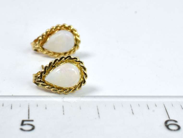 Sweet Pear Shaped Opal Earrings in Gold