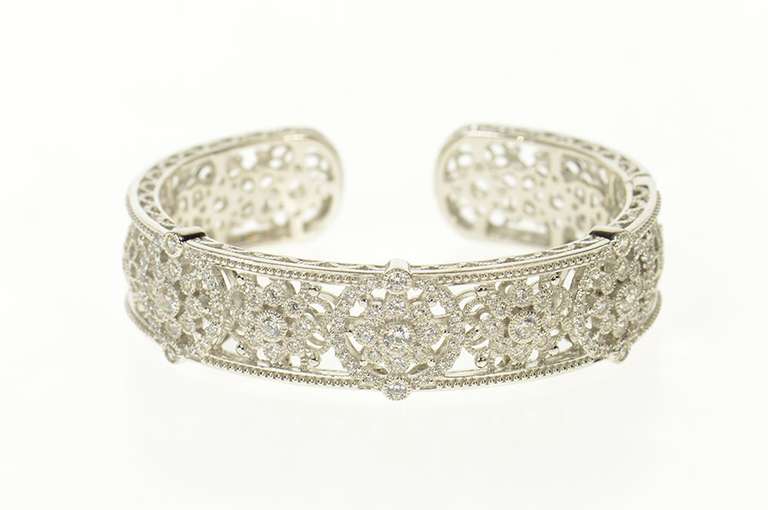 Sterling Silver Judith Ripka Filigree Floral Cuff Statement Bracelet