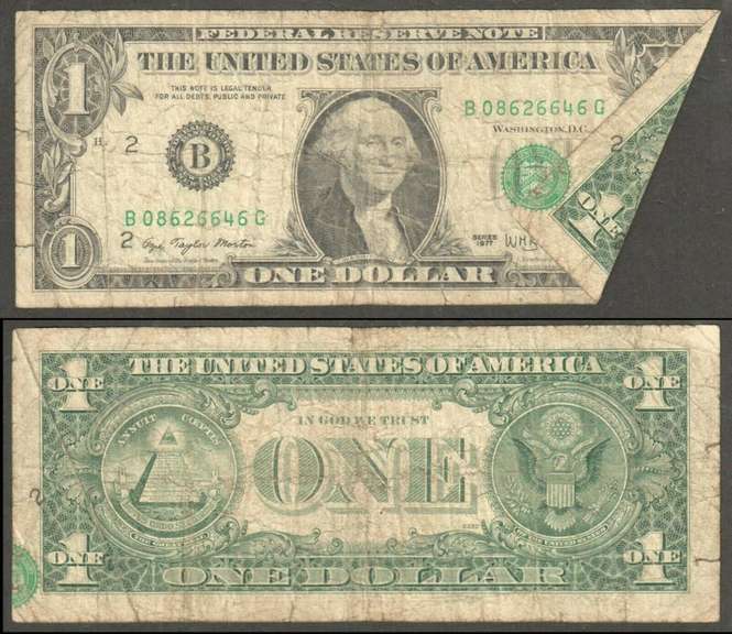 $1 1977 FRN Printed Fold Error Fine