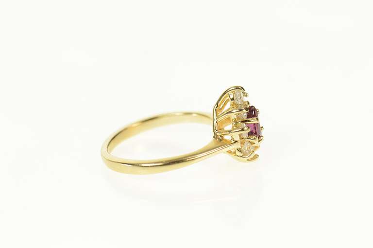14K Yellow Gold Pear Ruby CZ Halo Classic Statement Ring