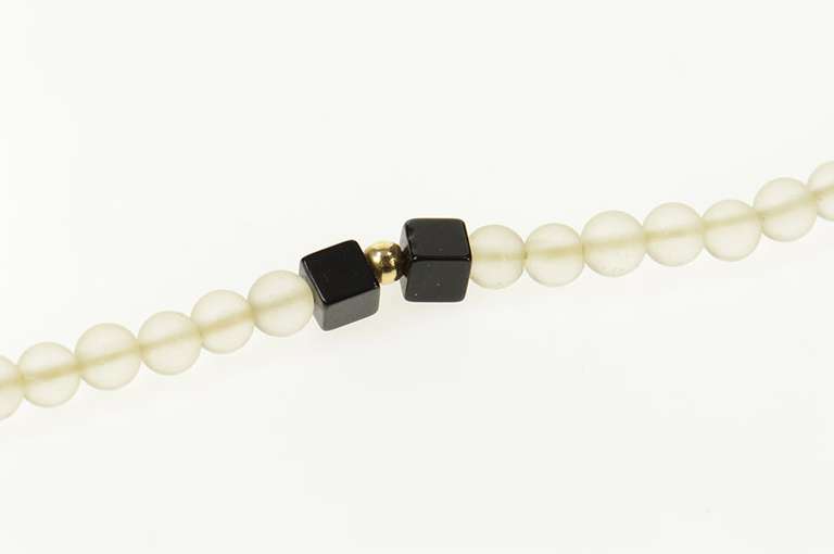 14K Yellow Gold Black Onyx Camphor Glass Beaded Bracelet