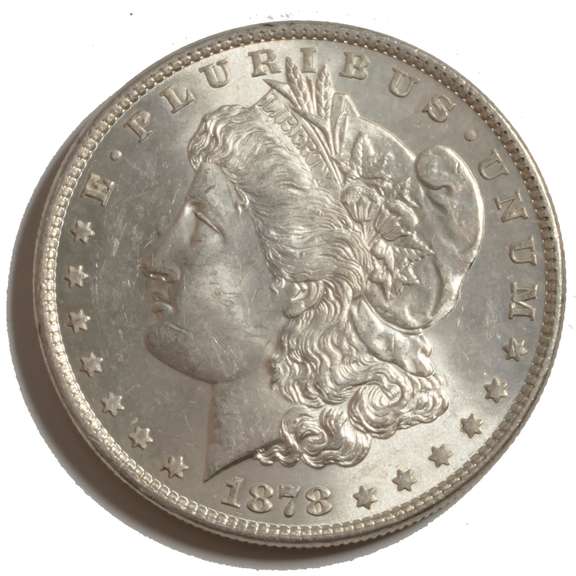 BU  1878 7 Tail Feathers Reverse of 79 Frosty White Morgan Dollar