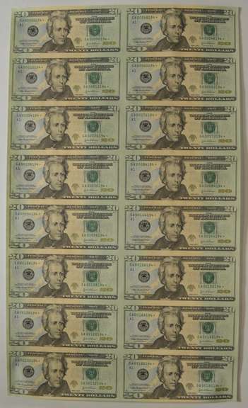 Sheet Of 16 2004-A $20 Federal Reserve Notes - Uncut Sheet Of Notes!