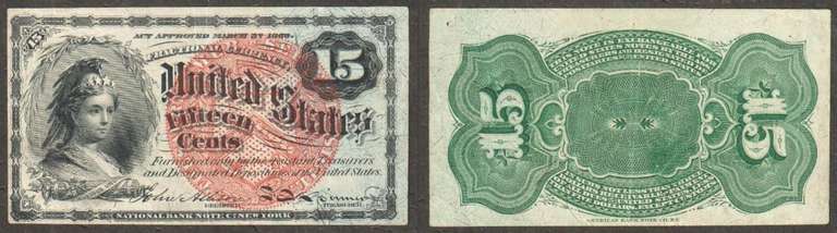 15 cent Fourth Issue Fractional Currency=Fr.1271=Extremely Fine+