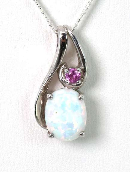 Endearing Opal & Pink Topaz Necklace in Sterling Silver