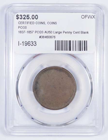 AU50 Mint Error 1837-57 Large Cent - Type-II Planchet - Graded PCGS