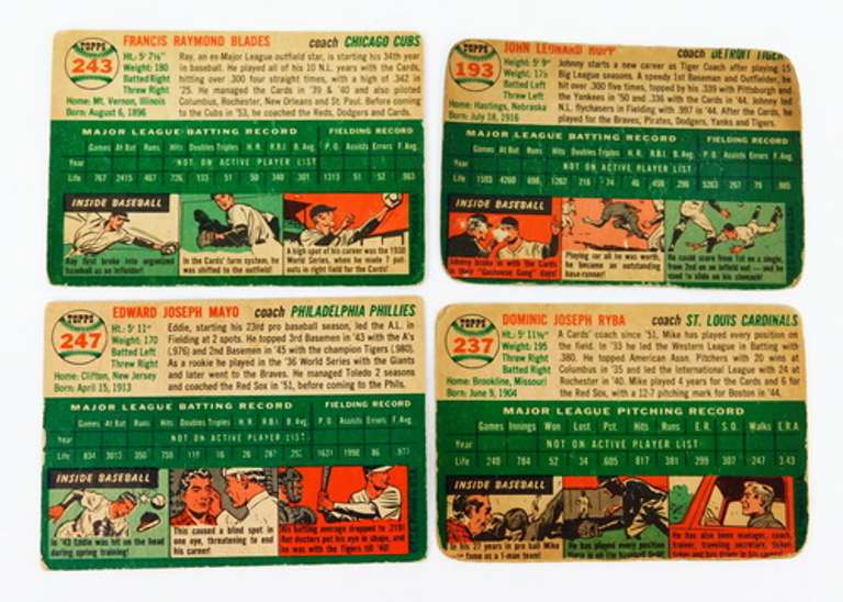 4 Topps 1954 Coaches Baseball Cards