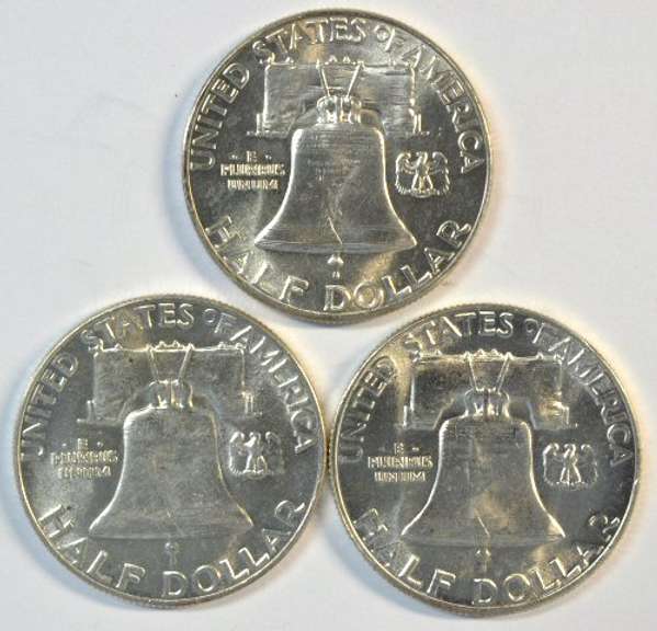 Very Choice BU 1950, 1953, & 1956 Franklin Half Dollars
