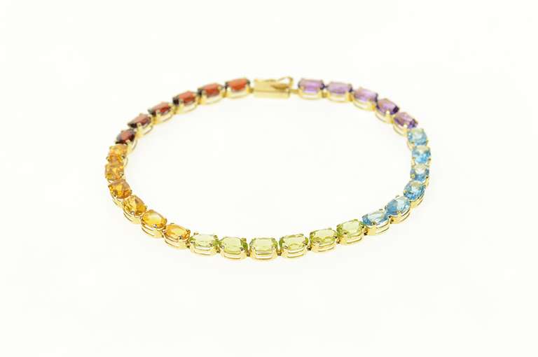 14K Yellow Gold Amethyst Topaz Peridot Citrine Garnet Tennis Bracelet