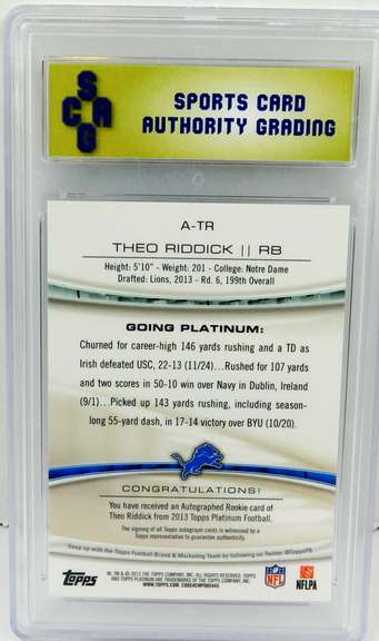 Theo Riddick Autograph Rookie Football Card, GEM MT10