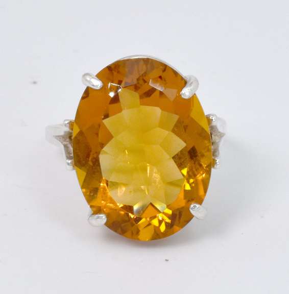 Massive 11.0CT Citrine Cocktail Ring, Sterling Silver