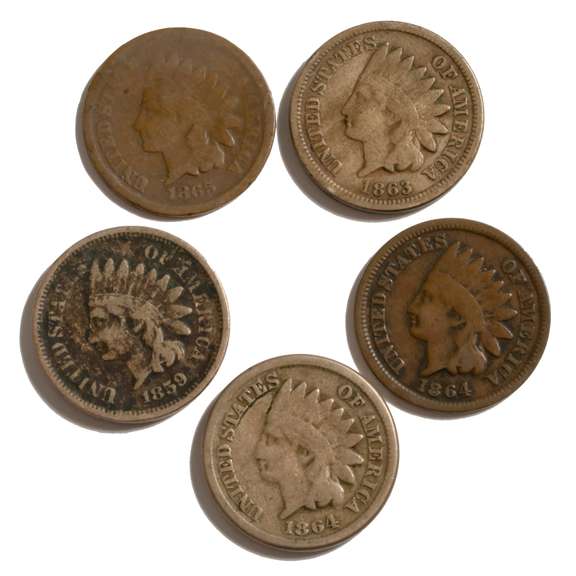 1859 1863 1864 CN 1864 1865 Indian Cents