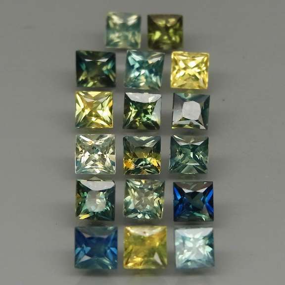 Unheated! 6.11ct princess radiant cut 17pc Sapphire set