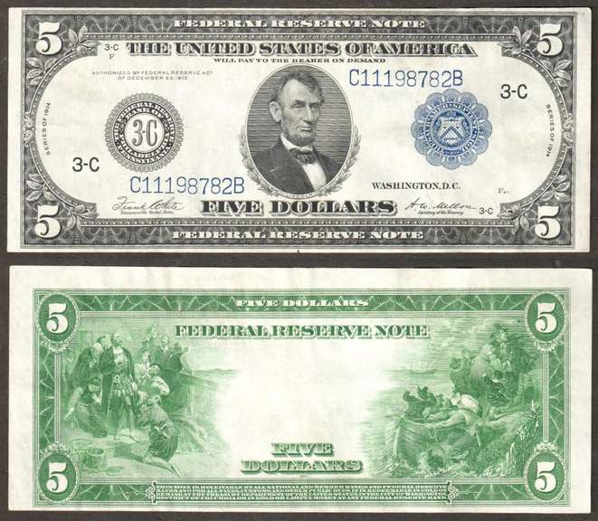 $5 1914 FRN, Fr. 855c Philadelphia Choice VF+