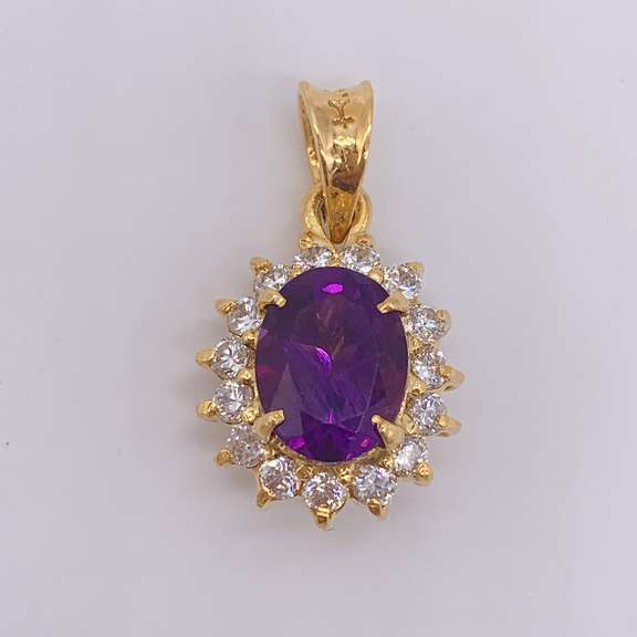 14kt Yellow Gold & Amethyst Halo Pendant